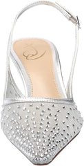 Sam Edelman Bianka Soft Silver Mesh Pointed Toe Slingback Kitten Heeled Pumps