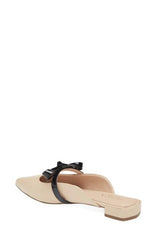 Cecelia New York Bethel Flat Mule Leather Bow Slip On Pointed Toe Flat Sandals