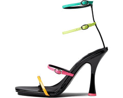 Nine West Aves3 Multicolor Square Open Toe Ankle Strap Cylindrical Heeled Sandal