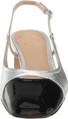 Sam Edelman Tarra Soft Silver/Black Almond Toe Slingback Block Heeled Sandals