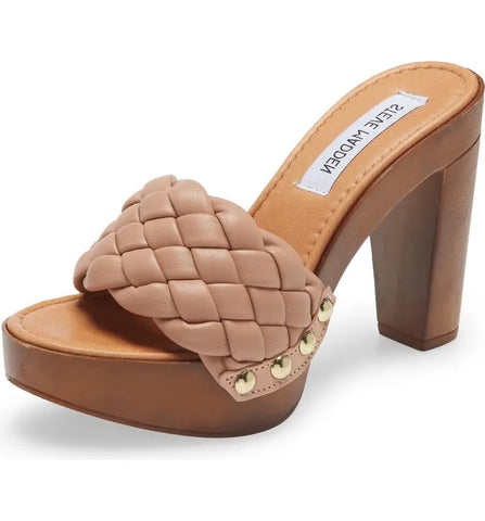 Steve Madden Kashtyn Tan Fashion Slip On Mule Open Toe Braided Platform Sandal