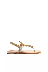 Schutz Shantie Gold Metallic Snake Slingback Ankle Strap Open Toe Flats Sandals