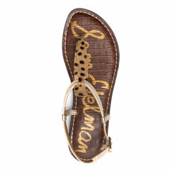 Sam Edelman Gigi Tan/Gold Cheetah Embossed Open Toe Ankle Strap Flats Sandals