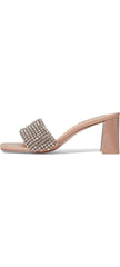 Steve Madden Laney Blush Crytals Details Slip On Open Toe Mid Block Heel Sandals