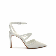Schutz Anne White Ankle Strap Embellished Upper Strappy High Stiletto Heel Pumps