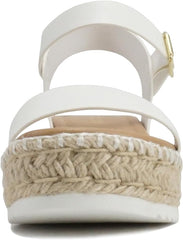 Soda Clip White Pu (Whipped Stitch) Open Toe Ankle Strap Espadrille Sandals