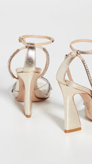 Schutz Rowenah Platina Clear Straps Crystals Ankle Strap Open Toe Heel Sandals