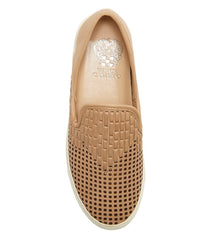 Vince Camuto Bristie Natural Nude Leather Woven White Sole Slip On Sneakers