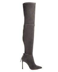 Pour La Victoire Caterina Anthracite Suede Over the Knee Pointed Stiletto Boots