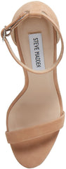 Steve Madden Brandie Camel Nubuck Rounded Open Toe Ankle Strap Heeled Sandals