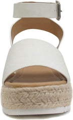 Soda Topic Off-White Espadrille Ankle Strap Studded Platform Wedge Sandals