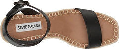 Steve Madden Upstage Black Leather Ankle Strap Open Toe Wedge Heeled Sandals