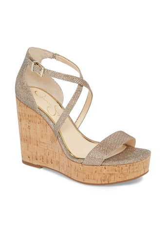 Jessica Simpson STASSI Gold Glitter Open Toe Wedge Sandals Platform Pumps