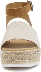 Soda Topic Beige Canvas/Tan Espadrille Ankle Strap Studded Platform Sandals