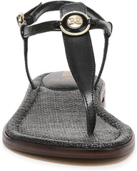 Sam Edelman Gigi Black Signet Embossed Open Toe Ankle Strap Flats Wide Sandals