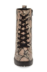 Steve Madden Lead Ankle Boot Nude Snake Lace Up Rugged Combat Lug Sole Booties