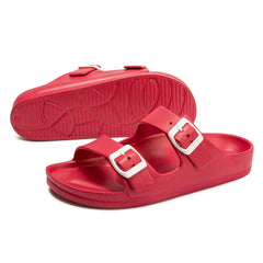 FUNKYMONKEY Women's Comfort Slides Double Buckle Adjustable EVA Flat Sandals 7