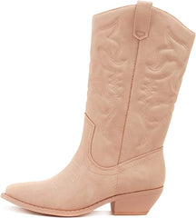 Soda Reno Lt-pink Metallic Pu Western Cowboy Stitched Pointed Toe Fashion Boots