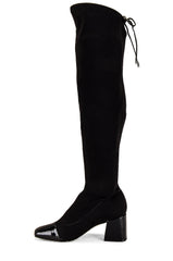 Schutz Tamiris Black Pull On Stretch Fitted Cap Toe Block Heel Tall Stretch Boot