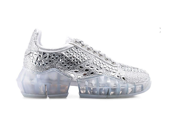 LUXEMODA BENAYGA SILVER RHINESTONE PLATFORM FREAK YOU OUT DIAMOND SNEAKERS