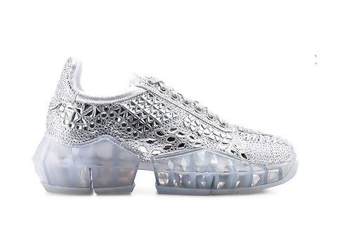 LUXEMODA BENAYGA SILVER RHINESTONE PLATFORM FREAK YOU OUT DIAMOND SNEAKERS