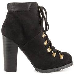 Luichiny Anna may IMI Suede Lug Sole Lace Up Combat Stacked heel Ankle Booties