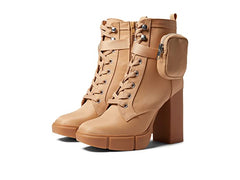 Steve Madden Herrick Block Heel Platform Ankle-Strapped Pouch Combat Boots Tan