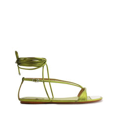 Schutz Vikki Flat Green Yellow T-Strap Ankle Strap Lace up Open Toe Flat Sandal