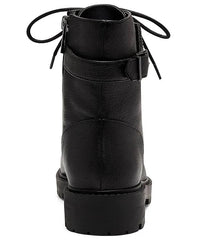 Jessica Simpson Karia Round toe Lace-up Buckled Wrap Strap Combat Boots Black