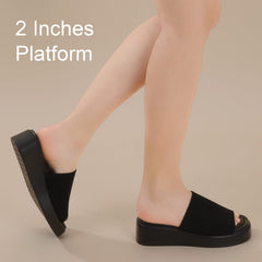 Leevar Platform Wedges Memory Foam Padded Slip On Toe Platform Wedge Sandals 8