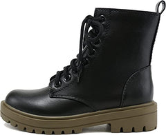 Soda Firm Black/For-green Lace Up Round Toe Chunky Combat Ankle Wide Boots