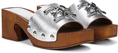 Sam Edelman Francina Silver Platform Slip On Slide Block Heel Mule Sandal