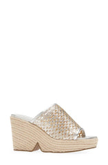 Cecelia New York Frisbee Platform Silver Mesh Slip On Open Toe Heel Wedge Sandal
