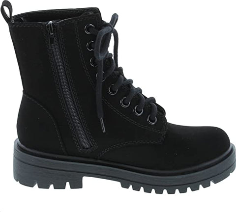 Soda Firm Black Nubuck Lace Up Round Toe Chunky Combat Ankle Wide Boots