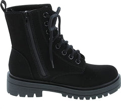Soda Firm Black Nubuck Lace Up Round Toe Chunky Combat Ankle Wide Boots