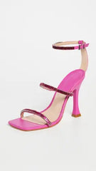 Schutz Nellina Very Pink Ankle Strap Open Squared Toe Spool High Heel Sandals