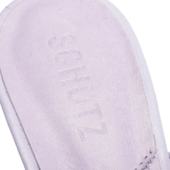 Schutz Sinara Smoky Grape Wide Strap Slip On Open Toe Stiletto Mid Heel Sandals