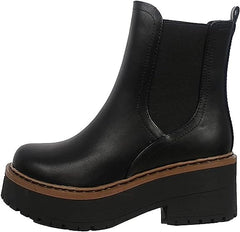 Soda Yossi Black Pu Pull On Rounded Toe Chunky Platform Ankle Fashion Boots