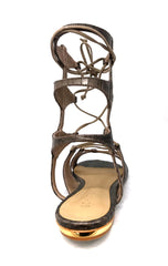 Schutz Erlina Goat Brown Croco Leather Flat Crisscross Straps Gladiator Sandals