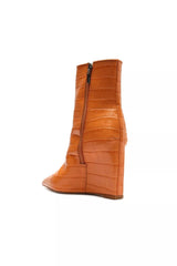 Schutz Bright Tangerine Croc-Embossed Orange Pointed Toe Wedge Heel Boots
