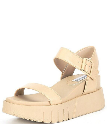 Steve Madden Pastry Tan Ankle Strap Rounded Open Toe Chunky Platform Sandals