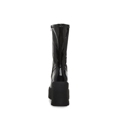 Steve Madden Arrow Black Leather Rounded Toe Chunky Heeled Platform Fashion Boot