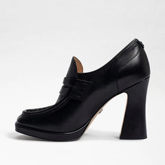 Sam Edelman Jeanette Black Box Leather Squared Toe Slip On High Platform Loafers
