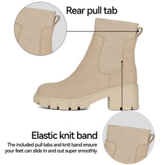 Rihero Chelsea Nude Boots Fashion Pull on Platform Ankle Chunky Booties 7.5