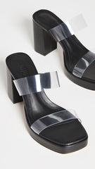 Schutz Platform Black Open Toe Translucent Straps Block High Heel Sandal