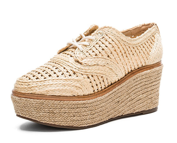 Schutz Jules Platform Oxford Natural Nude Wedge Espadrille Fashion Sneaker