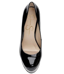 Jessica Simpson Nellah Black Patent HIgh Heel Platform Pump Thick Heel Round Toe