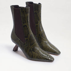 Sam Edelman Sammie Green Leather Pointed Toe Spool Heel Pull On Ankle Boots