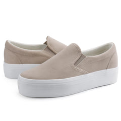 JABASIC Beige Slip On Platform Loafers Casual Comfortable Loafer Shoes 6