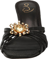 Sam Edelman Posey Black Woven Squared Open Toe Slip On Kitten Heeled Sandals